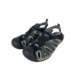 Mens Croft & Barrow Casual Sandals Size 10 Navy & Gray With Yellow Accents